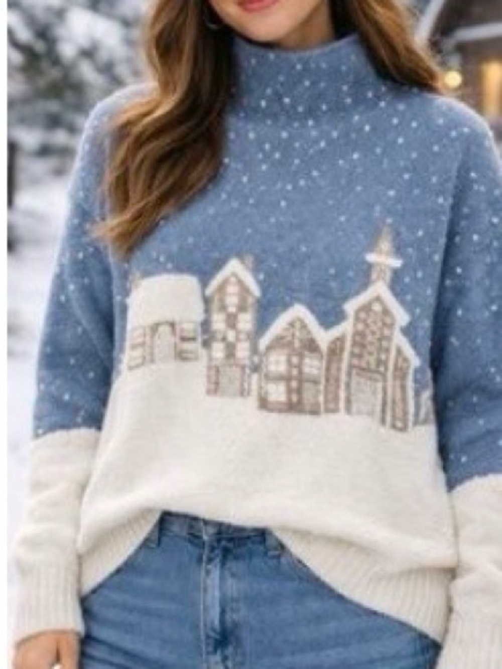 Cupcakes Bd Cashmere Winter Village Sweater Blue snow Holiday Apres Ski. S
